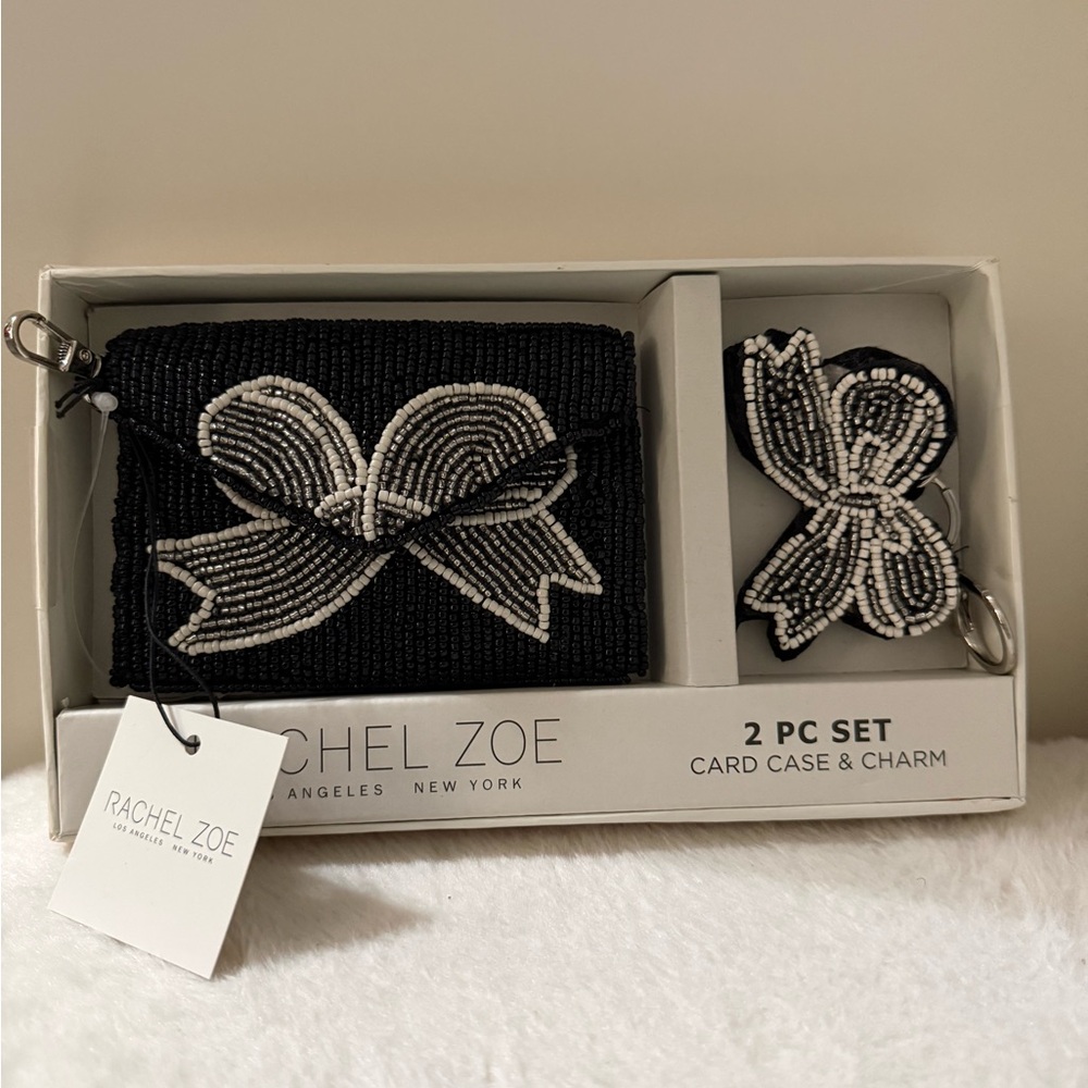 NWT Rachel Zoe Elegant Black and White Beaded Card Holder Set